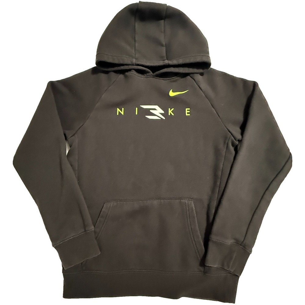 Nike Hoodie Youth XL Black Pullover Sweatshirt Neon Logo Athletic